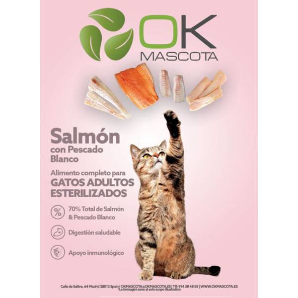 OK MASCOTA Gato Adulto Esterilizado con Salmón y Pescado Blanco 1,5 kg