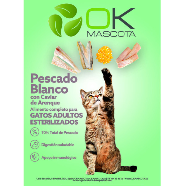 OK MASCOTA Gato Esterilizado Pescado Blanco Y Caviar 1,5 kg