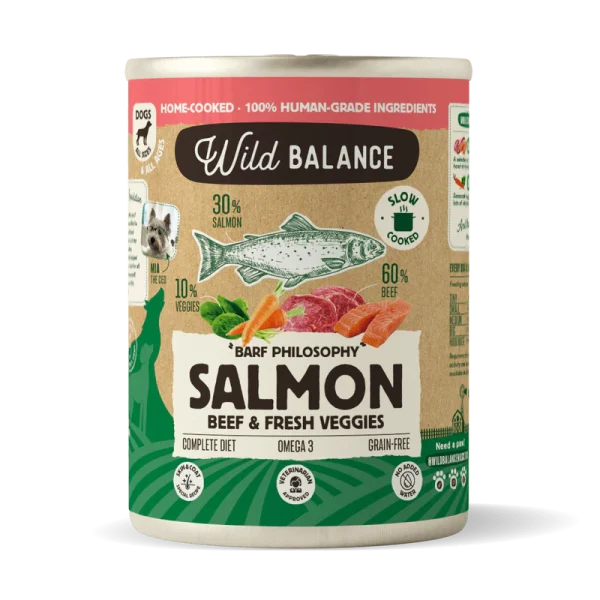 Lata de Salmón y Ternera para perros 400g - Filosofía BARF