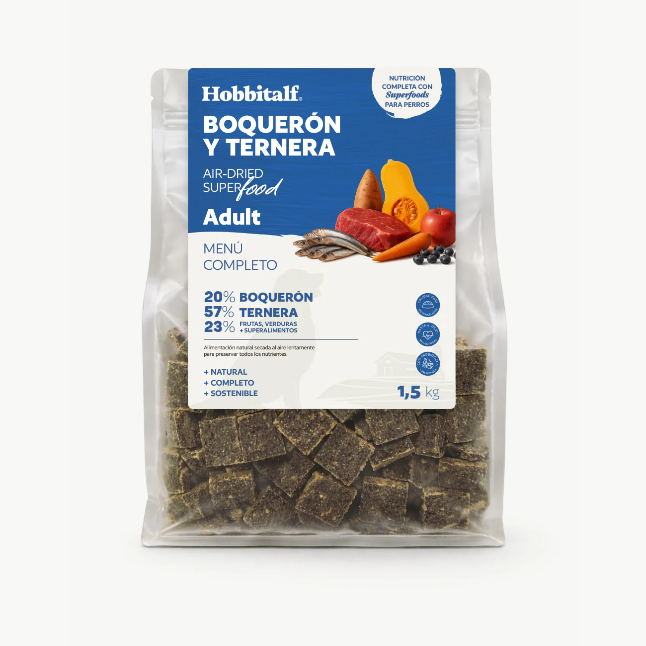 Air Dried SUPERFOOD de Boquerón y Ternera para perros adultos y junior 1,5 kg